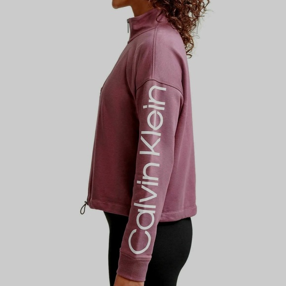 Calvin Klein Cropped Adjustable Waist 1/2 Zip
Logo Sleeve Sweatshirt Size S/CH - Picture 6 of 8